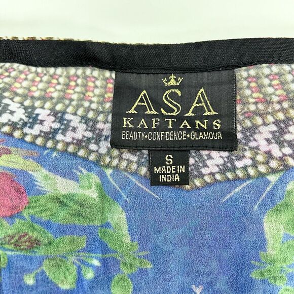 ASA Kaftan Printed Caftan Cover-Up Jeweled Beaded Tassels Floral Short Small - Picture 9 of 9